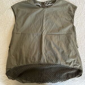 Adam Lippes cotton top, loose, utility style, olive green, sleeveless